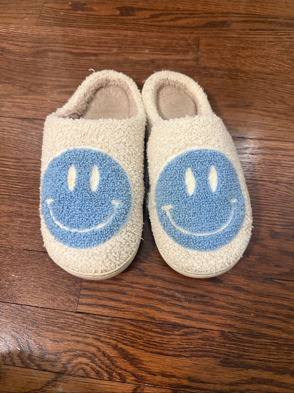 Target Cream Kids Slip-On Slippers with Blue Smiley